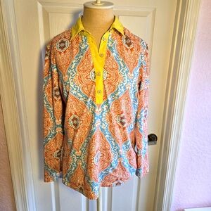 J. McLaughlin Size L‎ Catalina Half Button Shirt Top Geo Paisley Colorful